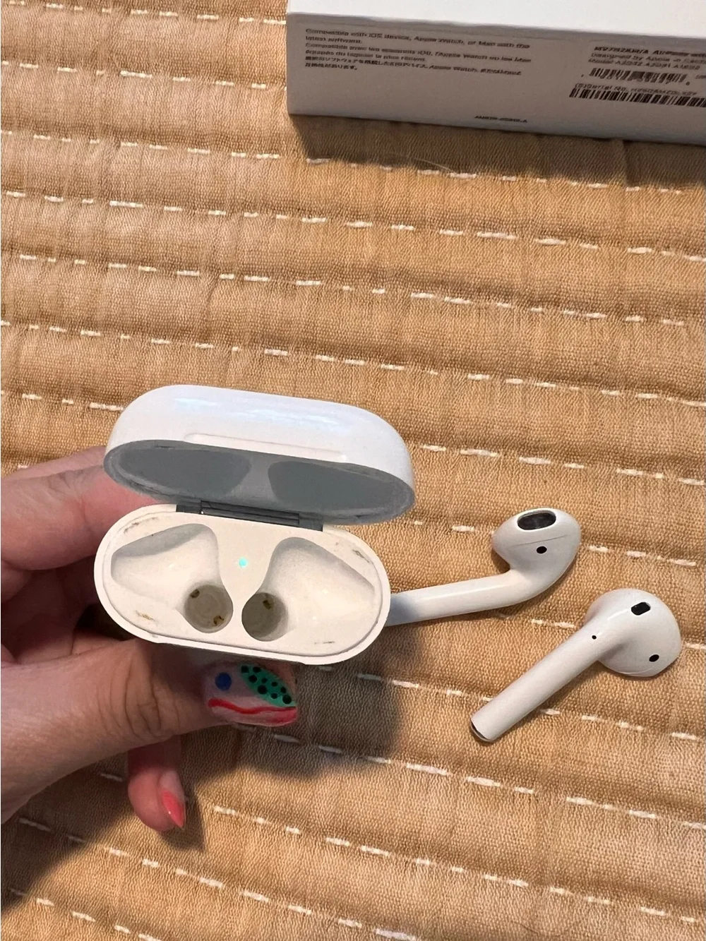 Apple AirPods Gen 2 with White Case and Mint Green Silicone Cover